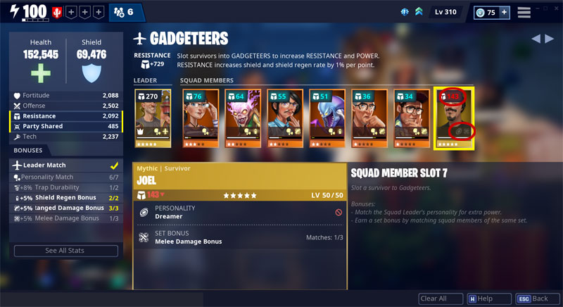 The Survivor Squads section in the Fortnite Save the World interface.